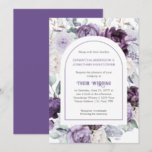 Lavender Purple Peonies Oval Border Wedding   Invi Invitation