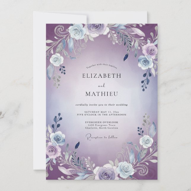 Lavender Purple Peony Wedding Invitation (Front)