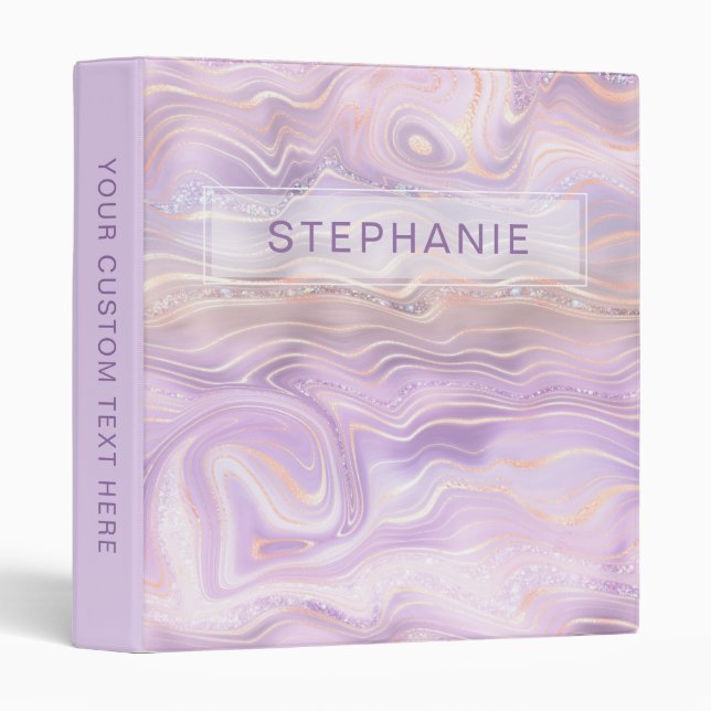 Lavender Purple Personalized Marble Strata Binder (Front/Spine)