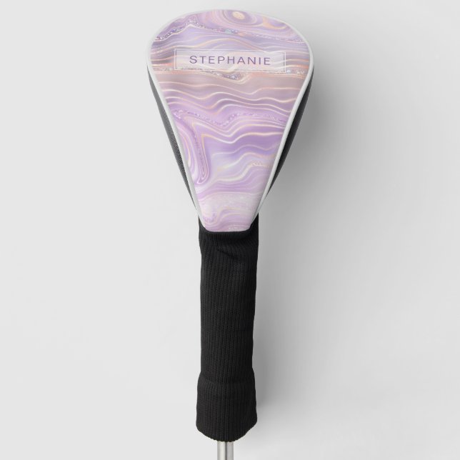 Lavender Purple Personalized Marble Strata Golf Head Cover (Front)