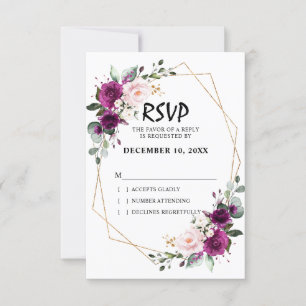 Lavender Purple Plum Blush Pink Floral Geometric RSVP Card