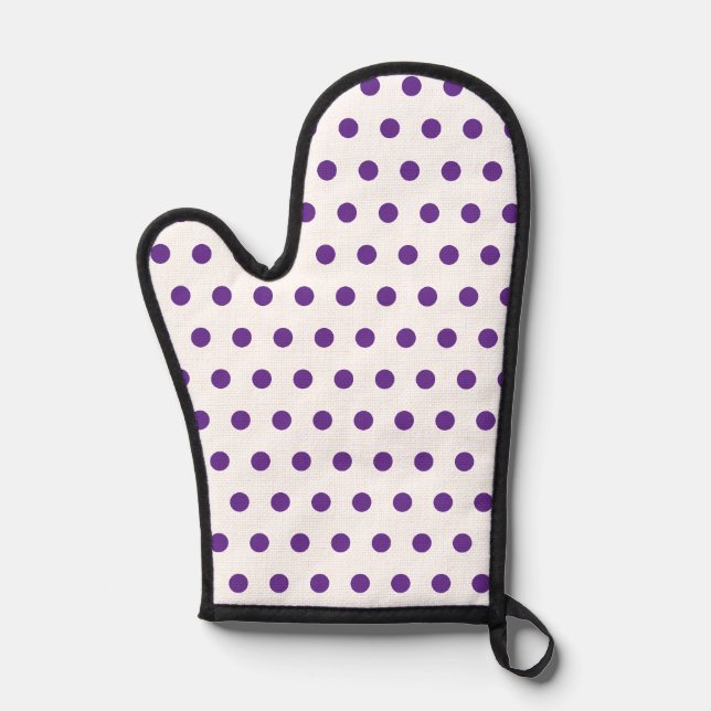 Lavender Purple Polka Dot Pattern White Oven Mitt (Front)