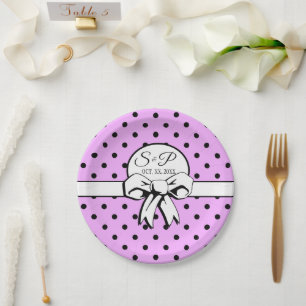 Lavender Purple Polka Dots and Bows Personalized Paper Plate
