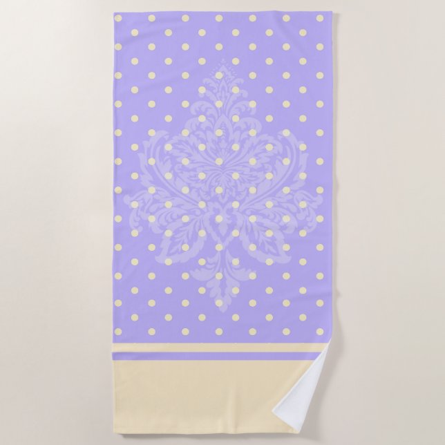 Lavender purple polka dots and yellow beach towel (Front)
