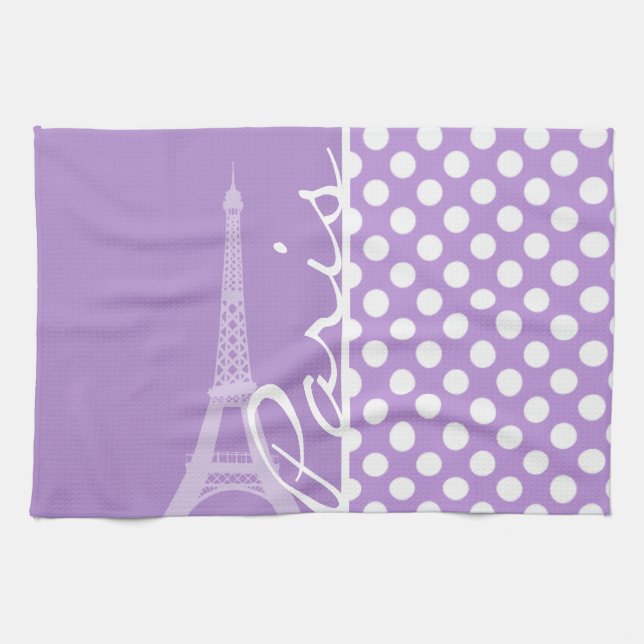 Lavender Purple Polka Dots; Paris Kitchen Towel (Horizontal)