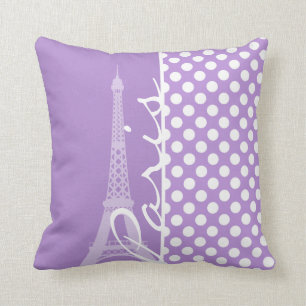 Lavender Purple Polka Dots; Paris Throw Pillow