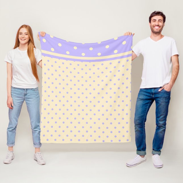Lavender purple polka dots & yellow  fleece blanke blanket (In Situ)
