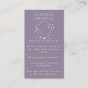 Lavender Purple Pottery Vases Care Instruction Business Card