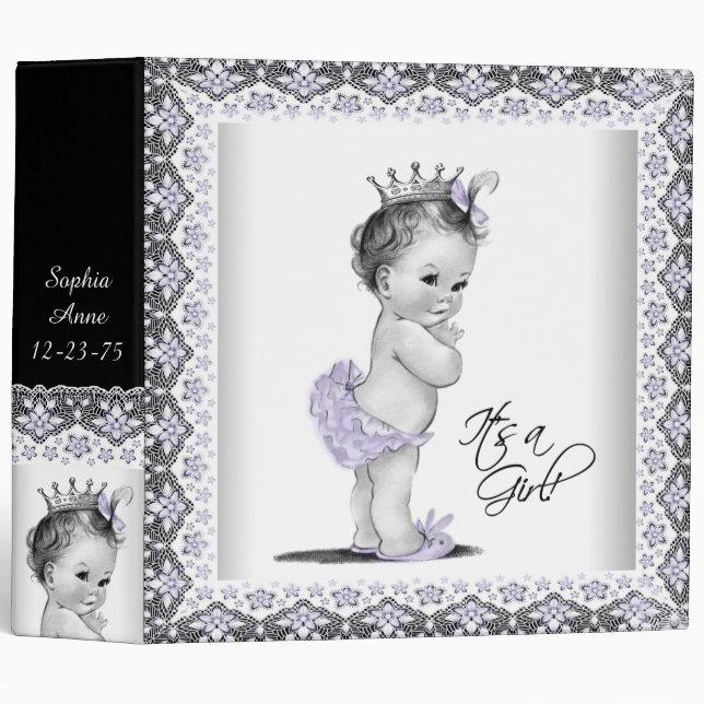 Lavender Purple Princess Baby Notebook Binder (Front/Spine)