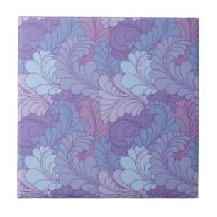 Lavender Purple Retro Floral Paisley Feathers Tile