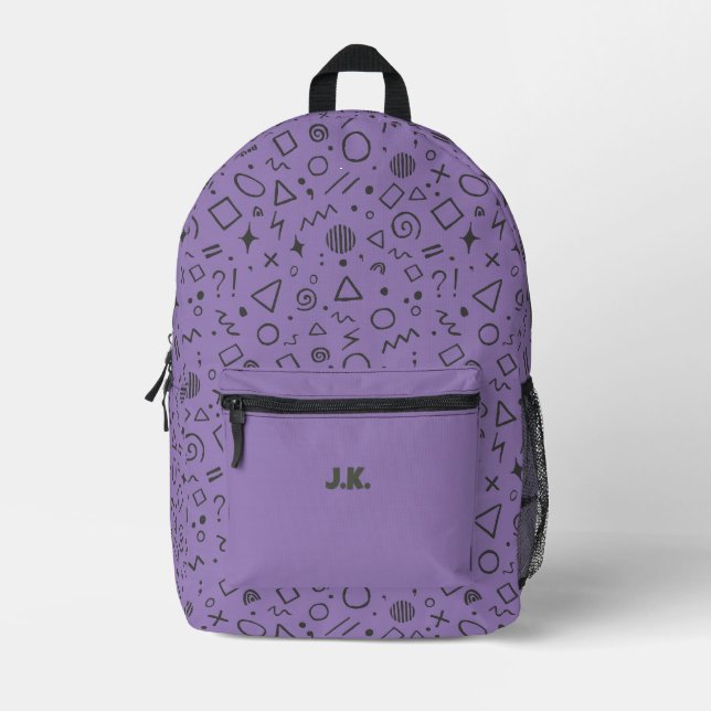 lavender purple retro pattern  printed backpack (Front)