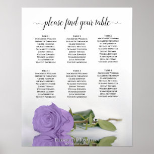 Lavender Purple Rose 6 Table Wedding Seating Chart