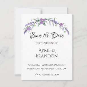 Lavender Purple Rose and Eucalyptus Save The Date