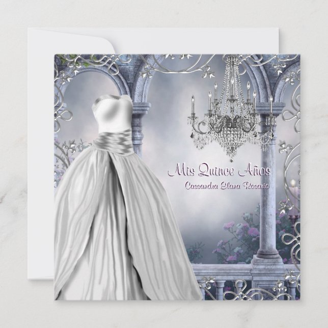 Lavender Purple Rose Chandelier Quinceanera Invitation (Front)