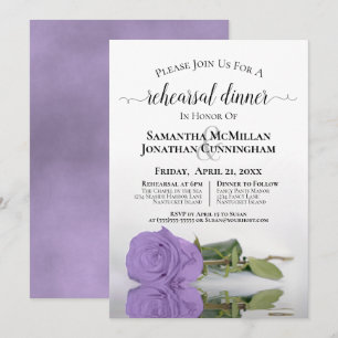 Lavender Purple Rose Chic Wedding Rehearsal Dinner Invitation