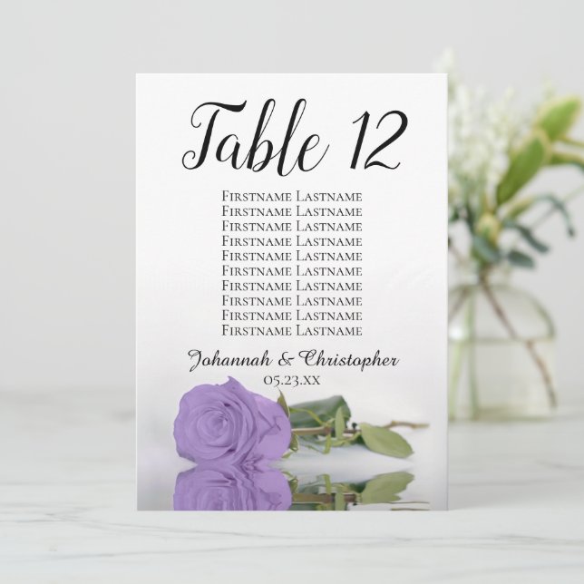 Lavender Purple Rose Table Seating Chart Large (Standing Front)
