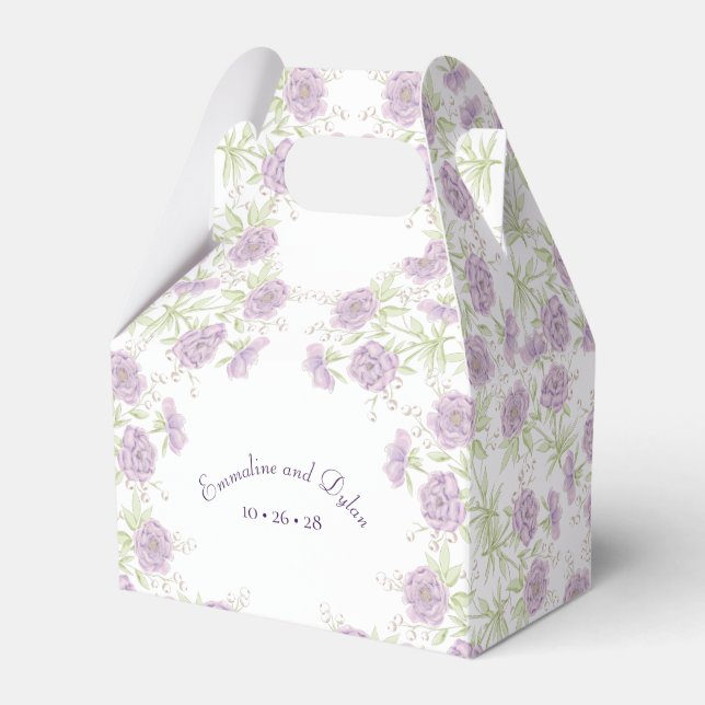 Lavender Purple Rose Wedding Favor Box (Front Side)