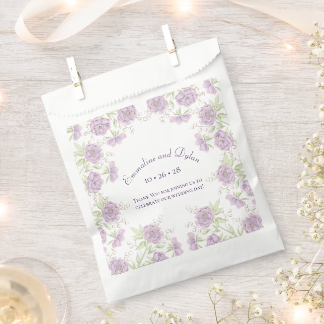 Lavender Purple Rose Wedding Favour Bag (Clipped)