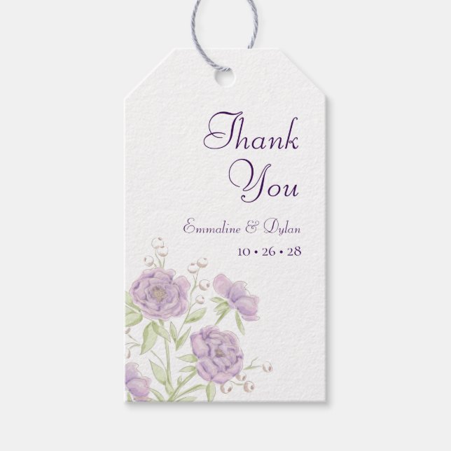 Lavender Purple Rose Wedding Gift Tags (Front)
