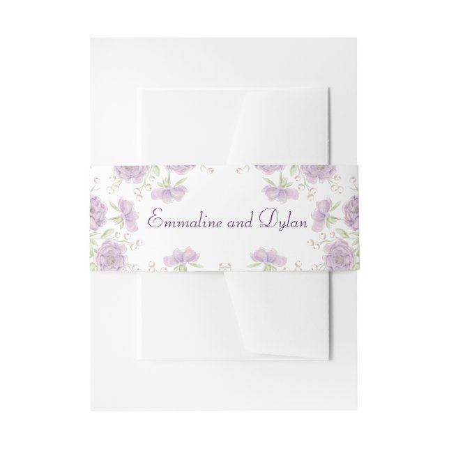Lavender Purple Rose Wedding Invitation Belly Band (Front Example)