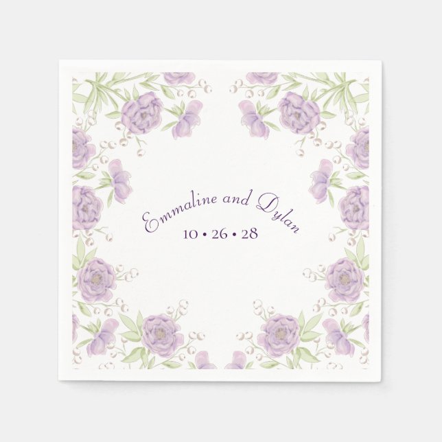 Lavender Purple Rose Wedding Napkin (Front)