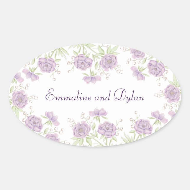 Lavender Purple Rose Wedding Oval Sticker (Front)