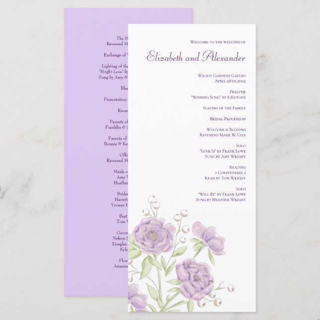 Lavender Purple Rose Wedding Programs (Front/Back)