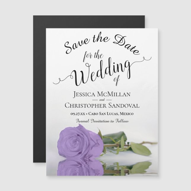 Lavender Purple Rose Wedding Save the Date Magnet (Front/Back)