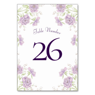 Lavender Purple Rose Wedding Table Number