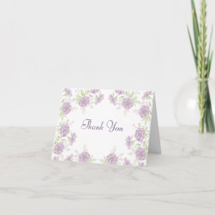Lavender Purple Rose Wedding Thank You Note Card