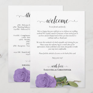 Lavender Purple Rose Wedding Welcome & Itinerary Program