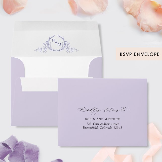 Lavender Purple RSVP w/ Return Address Crest Envelope (Creator Uploaded)