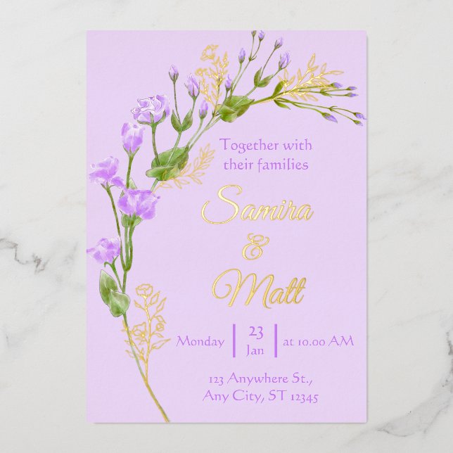 Lavender Purple Silver Foil Floral Boho Wedding Fo (Front)