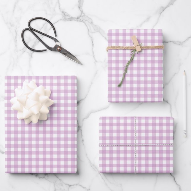 Lavender Purple Simple Plaid Wrapping Paper Sheet (Front)