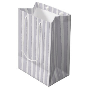 Lavender Purple Sparkle Glitter Stripes Bridal  Medium Gift Bag