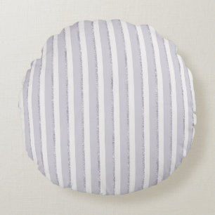 Lavender Purple Sparkle Glitter Stripes Round Pillow