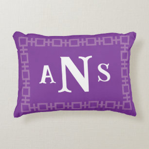 Lavender Purple Square Greek Key Monogram Accent Pillow