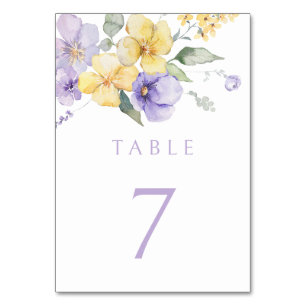Lavender Purple & Sunshine Yellow Floral Wedding Table Number