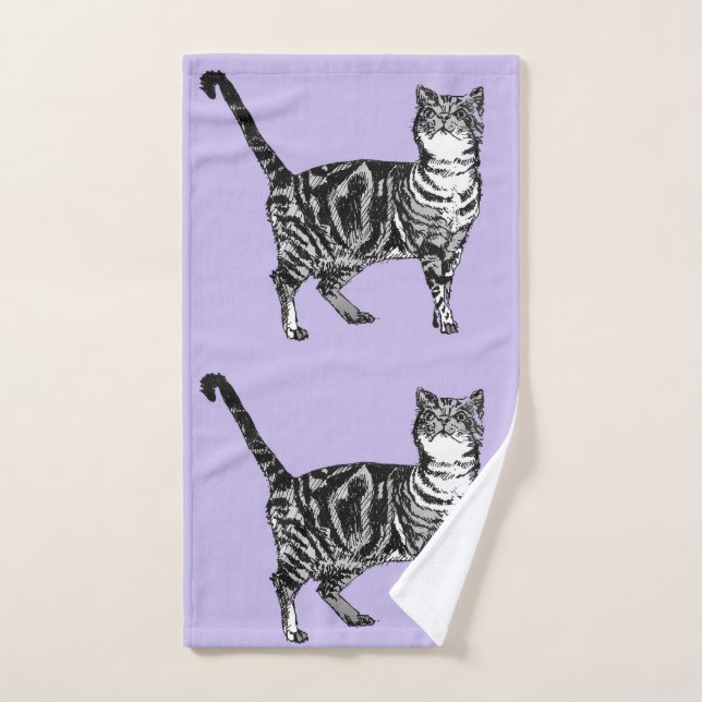 Lavender Purple Tabby Cat Cats Girls Hand Towel (Hand Towel)