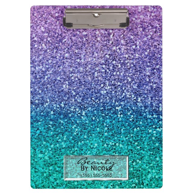 Lavender Purple & Teal Aqua Green Sparkly Glitter Clipboard (Front)