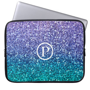 Lavender Purple & Teal Aqua Green Sparkly Glitter Laptop Sleeve