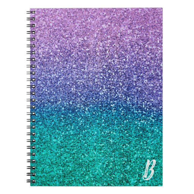 Lavender Purple & Teal Aqua Green Sparkly Glitter Notebook (Front)