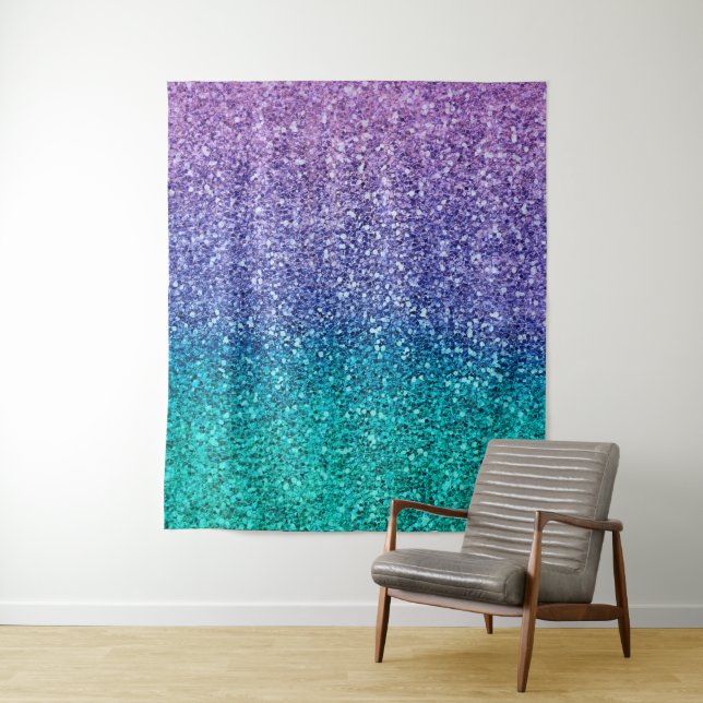 Lavender Purple & Teal Aqua Green Sparkly Party Tapestry (In Situ)