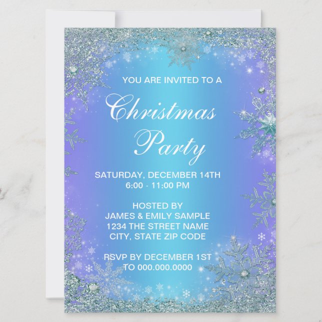 Lavender Purple Teal Blue Snowflake Christmas Invitation (Front)