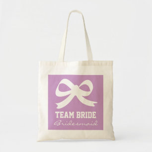 Lavender purple team bride bridesmaid bow knot tote bag