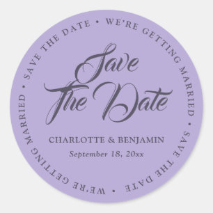 Lavender Purple Typography Wedding Save The Date Classic Round Sticker