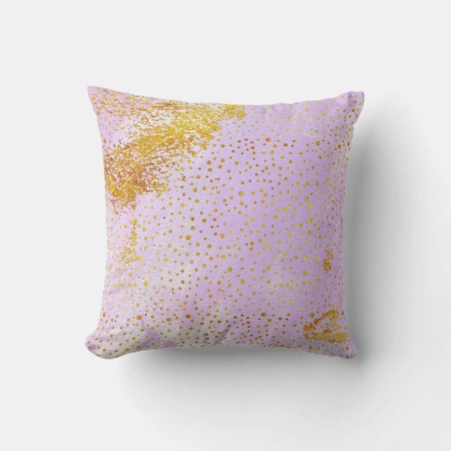 Lavender purple watercolor and gold foil confetti throw pillow (Front)