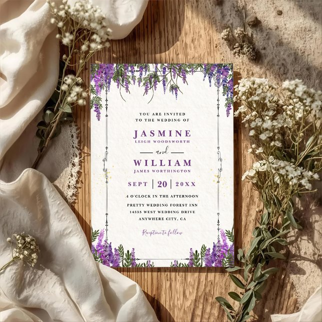 Lavender Purple Watercolor Budget QR Code Wedding Invitation (Creator Uploaded)