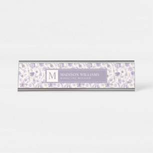 Lavender Purple Watercolor Floral Flowers Pattern Desk Name Plate