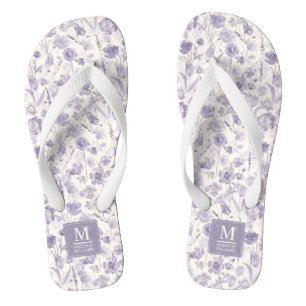 Lavender Purple Watercolor Floral Flowers Pattern Flip Flops